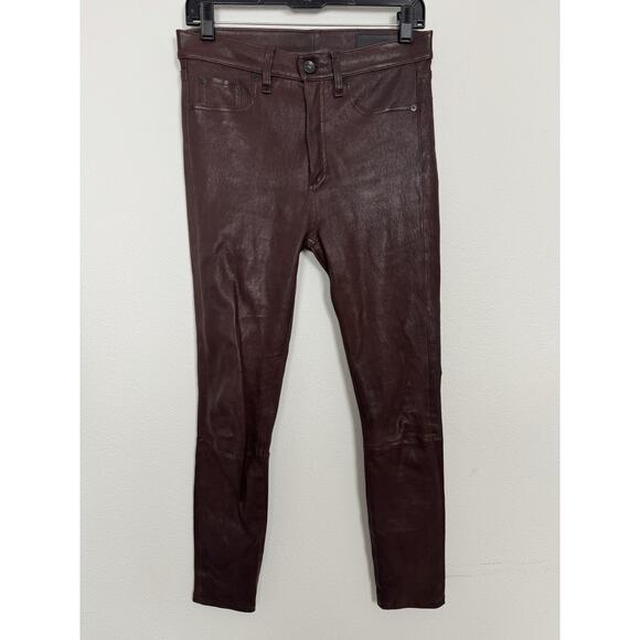 Rag & Bone Lamb Leather Pants Mahogany Red Brown Stretch 28 - Picture 1 of 11